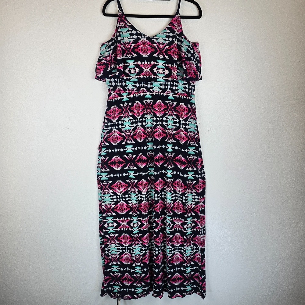 Trixxi Maxi Dress Women's XL Multicolor Geometric Print Boho Elastic Waisted